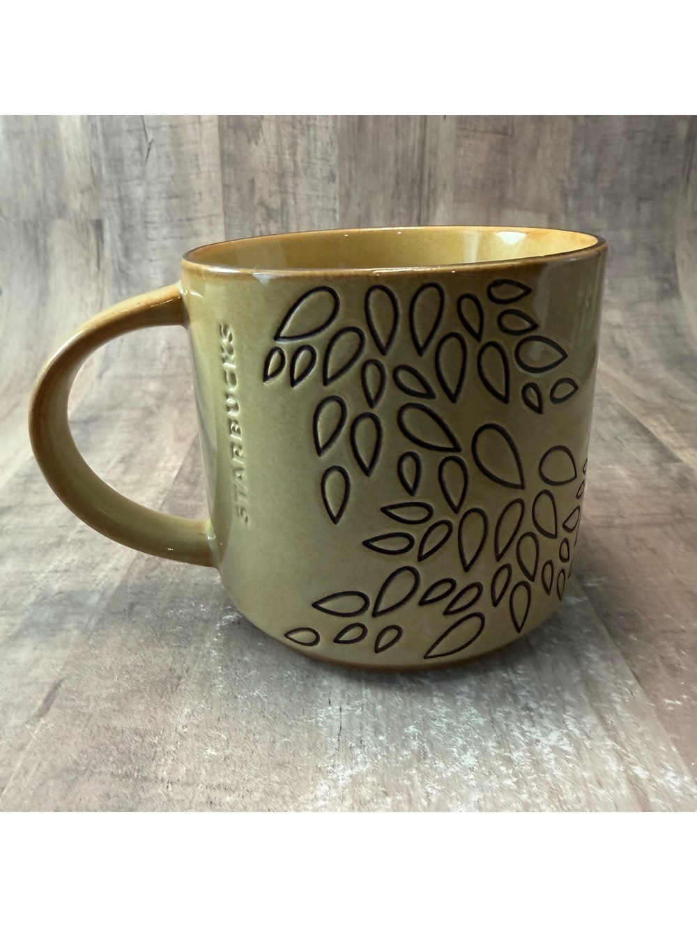 Starbucks 2013 Fall Autumn Leaves Mug 14 oz Tan & Brown Coffee Cup